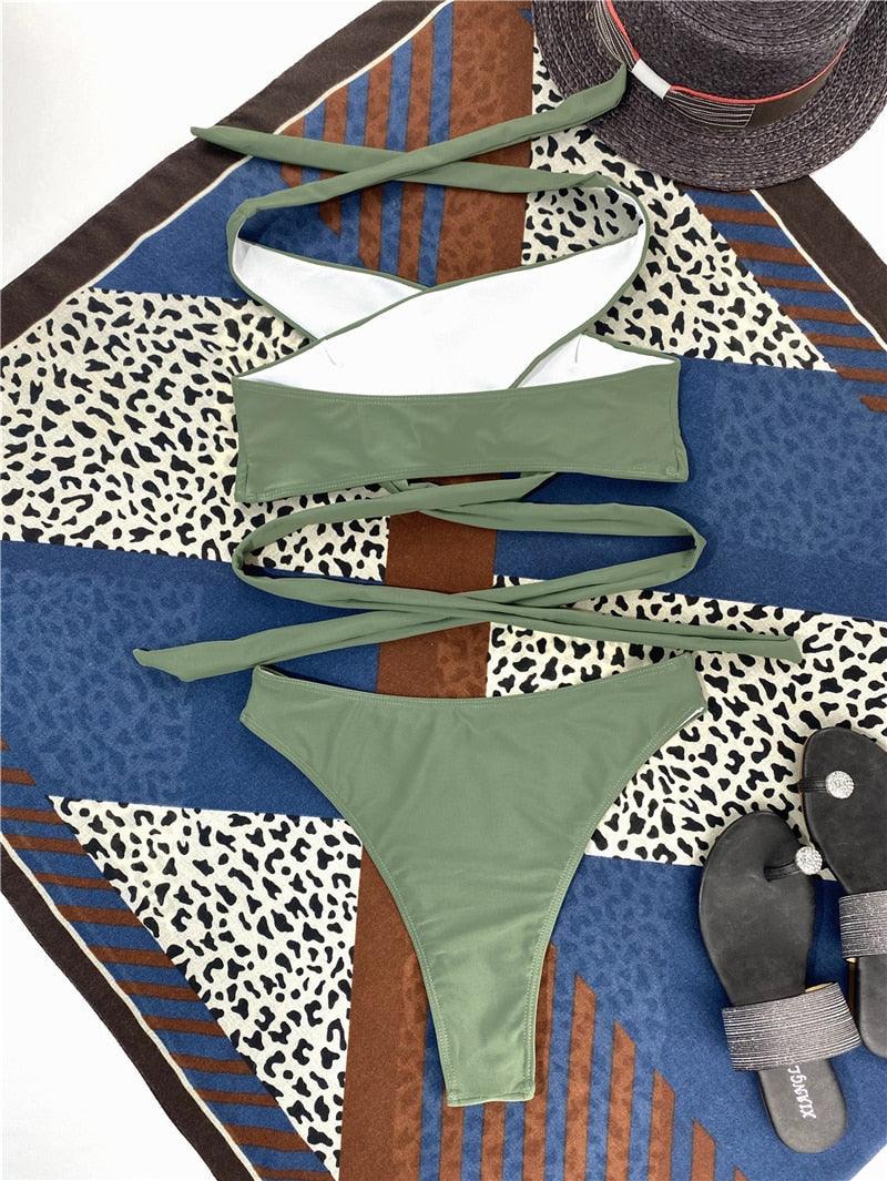 Ensemble de bikinis croisés à col halter - Maillots de bain pour femmes