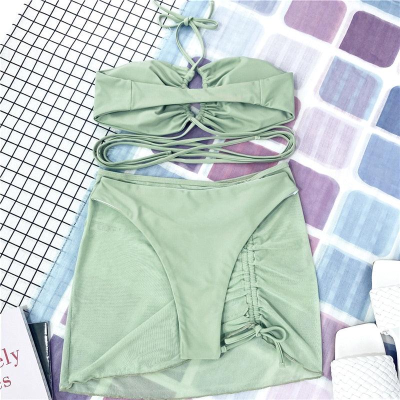 Ensemble de bikinis croisés à col halter - Maillots de bain pour femmes