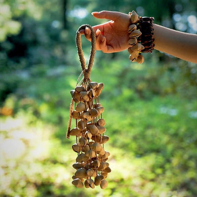 Handmade Chacha Oleander Seed Rope Hand Bell - Natural Decor