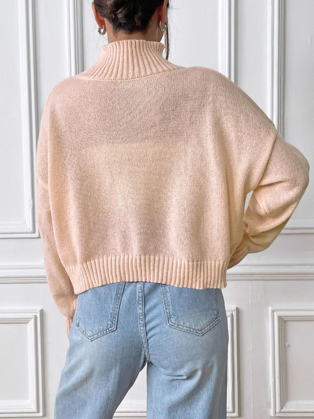 Hand hook flower collage high neck pullover sweater loose casual base sweater - Korvel