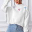 Hand hook flower collage high neck pullover sweater loose casual base sweater - Korvel
