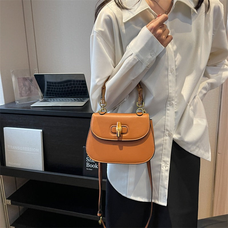Elegant Handheld Bamboo Saddle Bag for Women