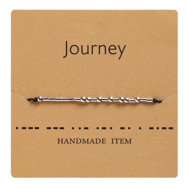 Bracelet en perles fait main avec cordon noir et carte Je t'aime