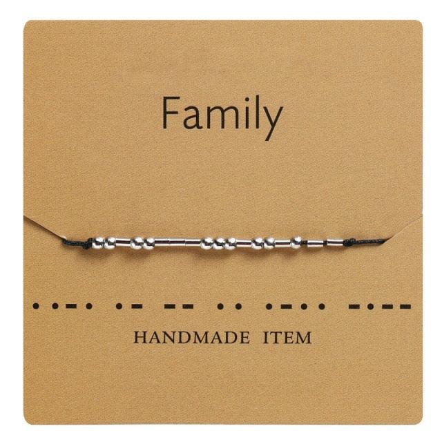 Bracelet en perles fait main avec cordon noir et carte Je t'aime