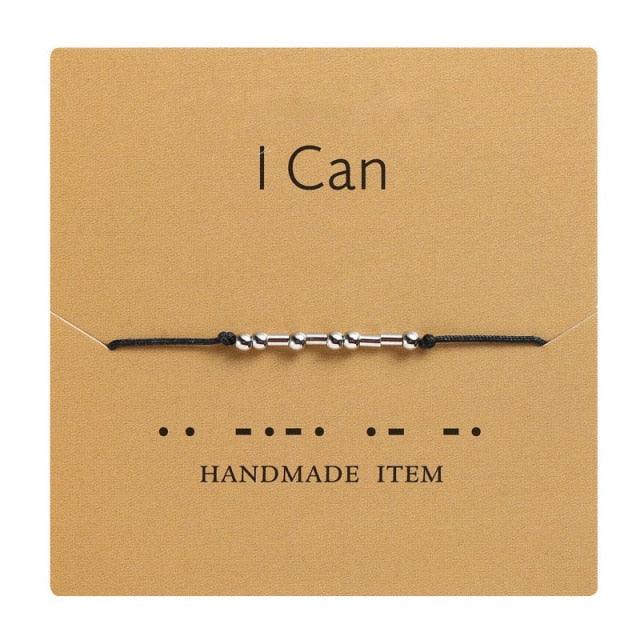 Bracelet en perles fait main avec cordon noir et carte Je t'aime
