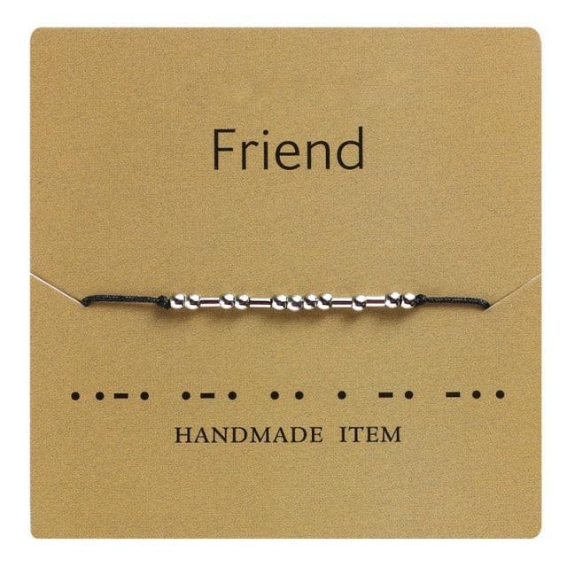 Bracelet en perles fait main avec cordon noir et carte Je t'aime