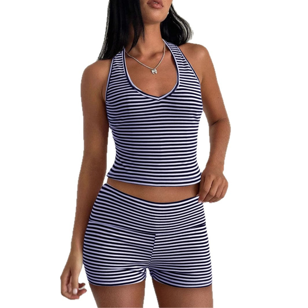 Hanging neck striped suit for women's clothing - Korvel