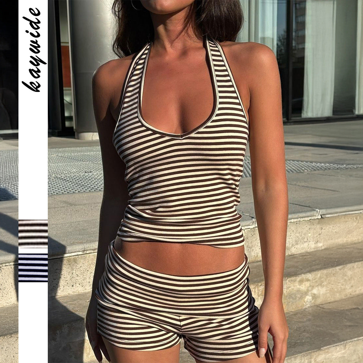 Hanging neck striped suit for women's clothing - Korvel