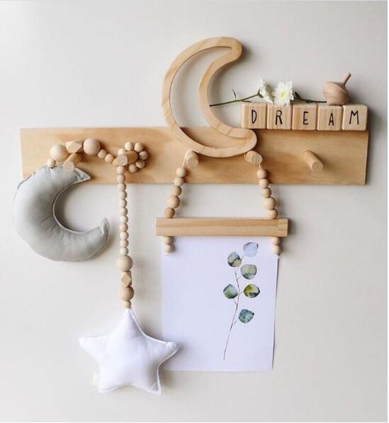 Nordic Wooden Beads Moon & Star Crib Mobile