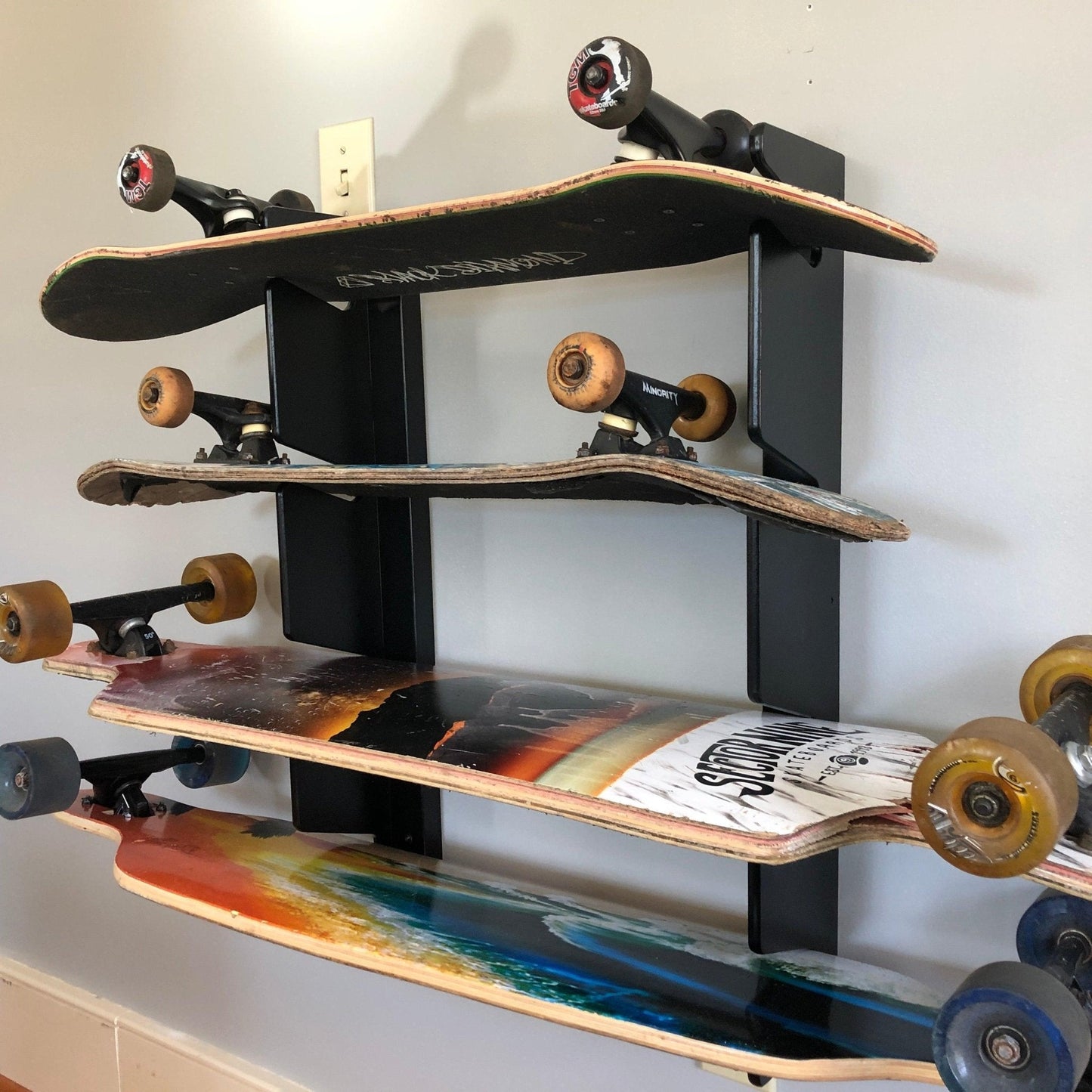 Premium Wall-Mounted Skateboard Rack for 4 Boards