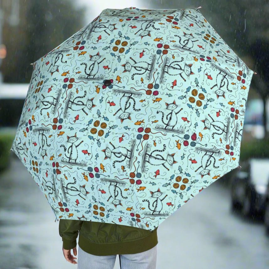 Whimsical Cat Print Umbrella for All Seasons - Korvel