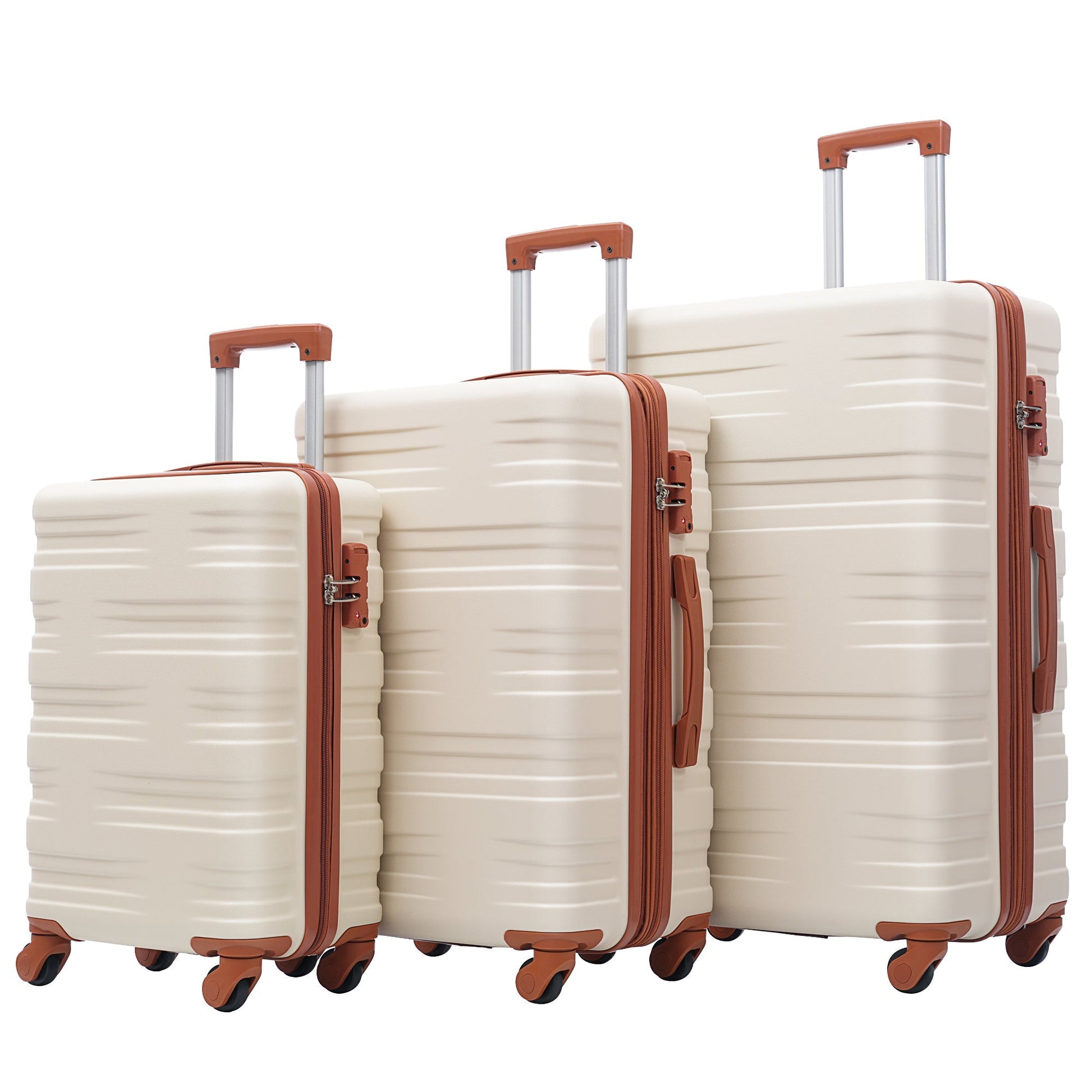 Hardshell Luggage Sets 3 Pcs Spinner Suitcase with TSA Lock Lightweight 20''24''28''  Brown+White + ABS - Korvel