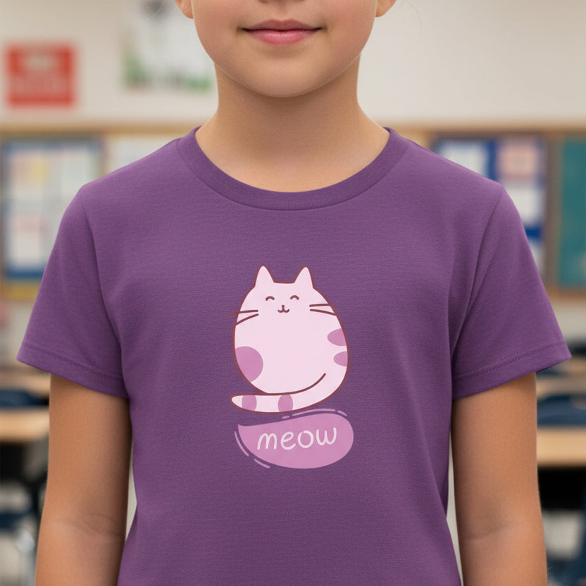 T-shirt pour jeunes Harlynn Meow Kitty - Amusant et élégant
