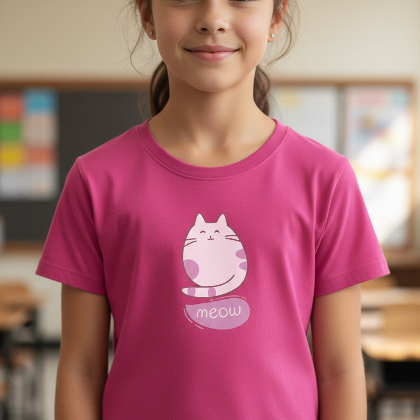 T-shirt pour jeunes Harlynn Meow Kitty - Amusant et élégant