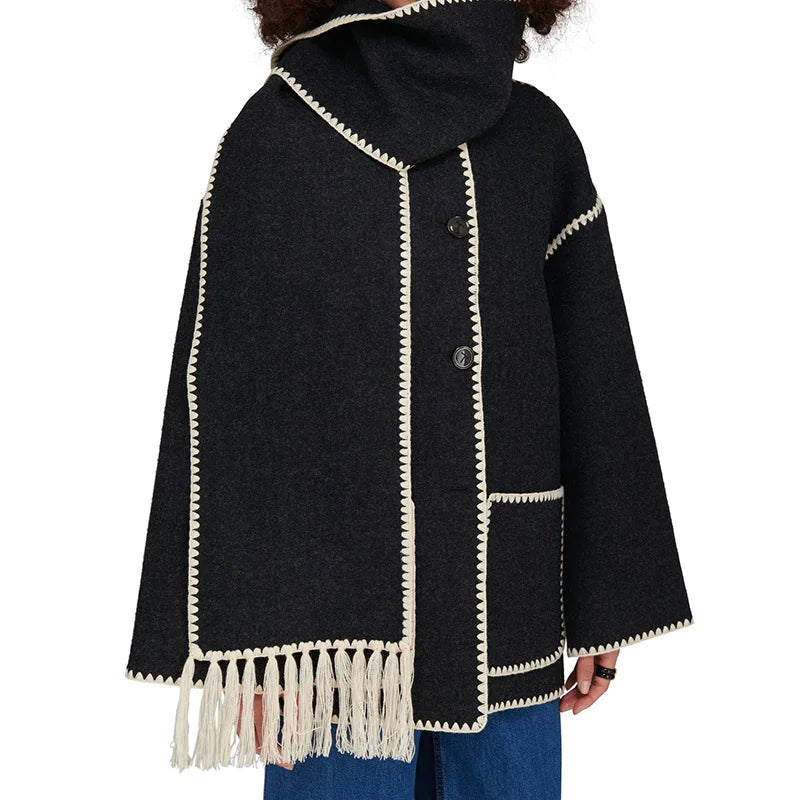 Manteau en Laine Épais Premium pour Femmes avec Écharpe