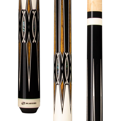 Elegant Midnight Black Cue with Bocote Accents and Mother of Pearl Inlay - Korvel