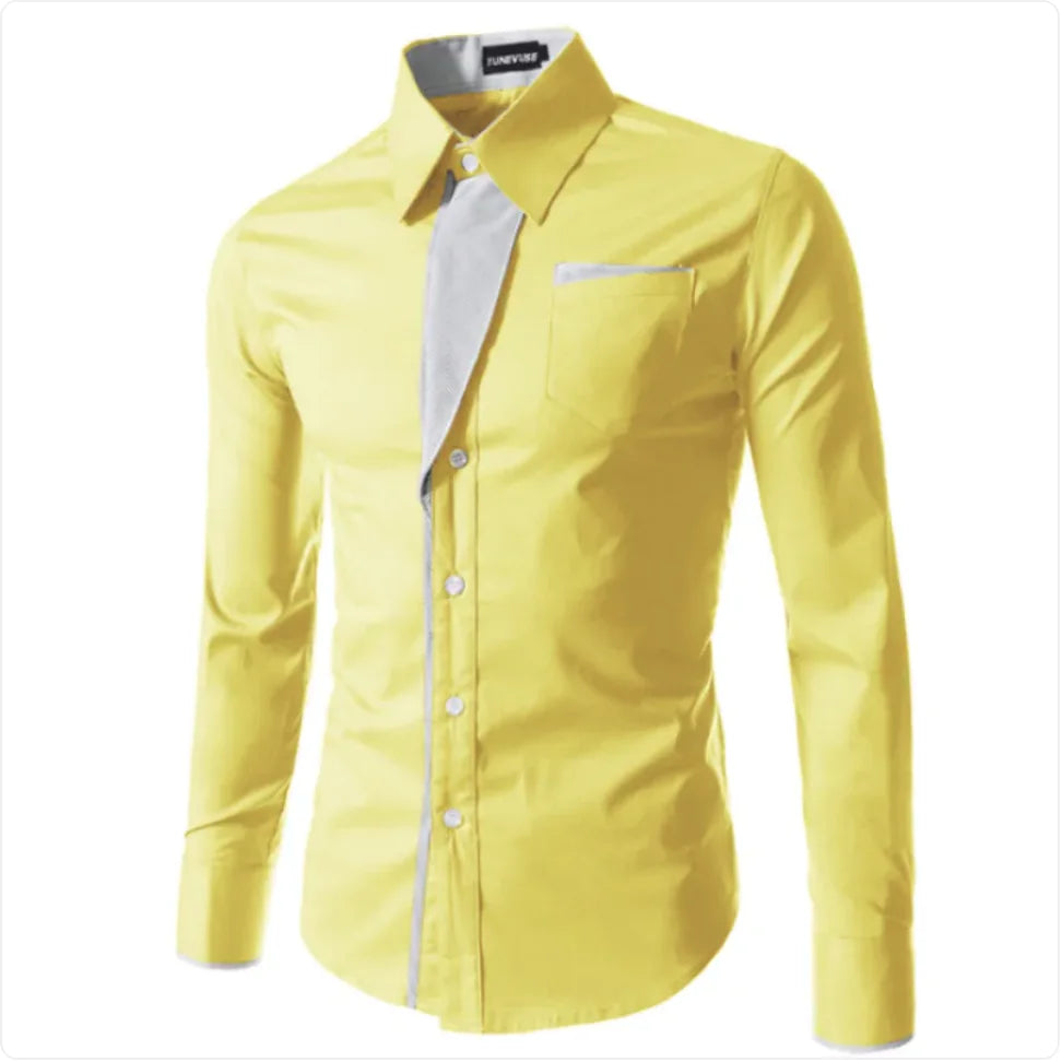 European and American Men's Long Sleeve Color Block Shirt
