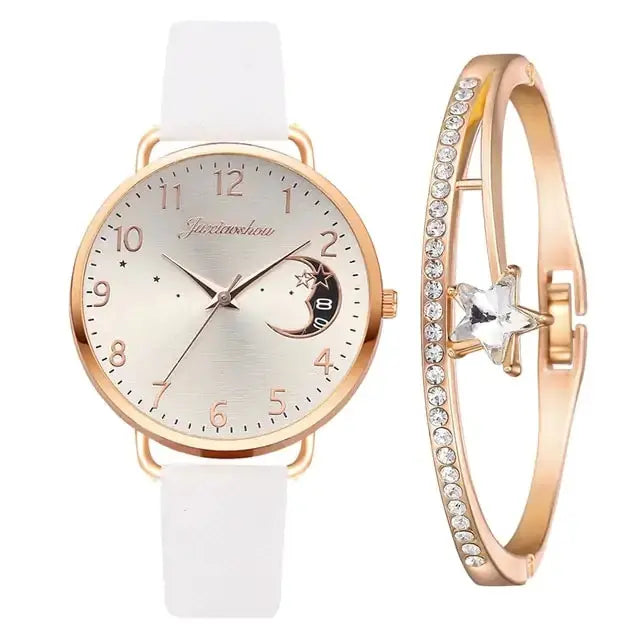 Conjunto de Reloj y Pulsera con Números de Luna