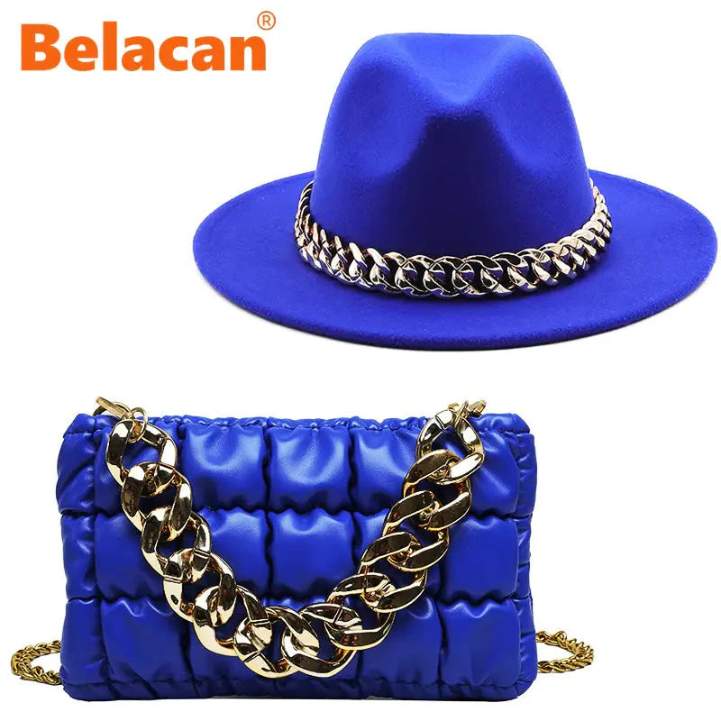 Sombrero Fedora de Lujo con Cadena Dorada para Mujeres