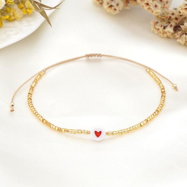 Bracelet Couple Charme Cœur - Bijoux en Perles Ajustables