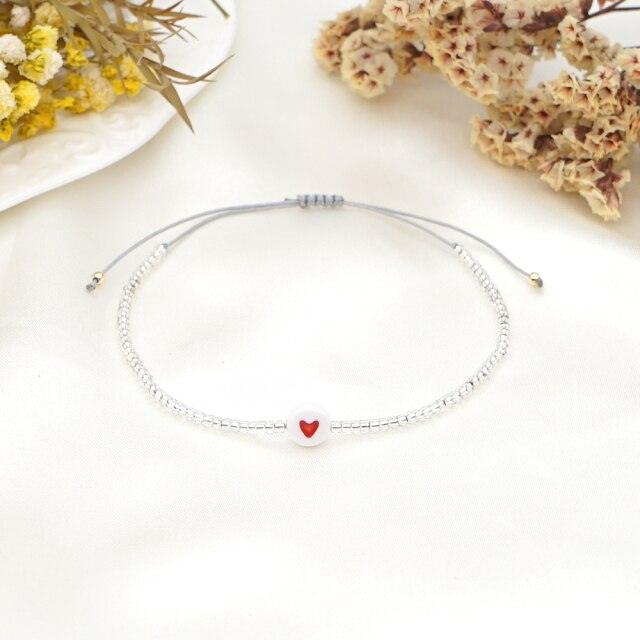 Bracelet Couple Charme Cœur - Bijoux en Perles Ajustables