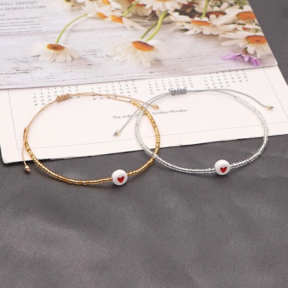 Bracelet Couple Charme Cœur - Bijoux en Perles Ajustables