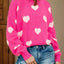 Heart Round Neck Dropped Shoulder Sweater - Korvel