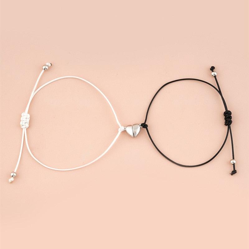 Bracelets Couple Magnétiques en Forme de Cœur - Corde Rouge Noire Ajustable