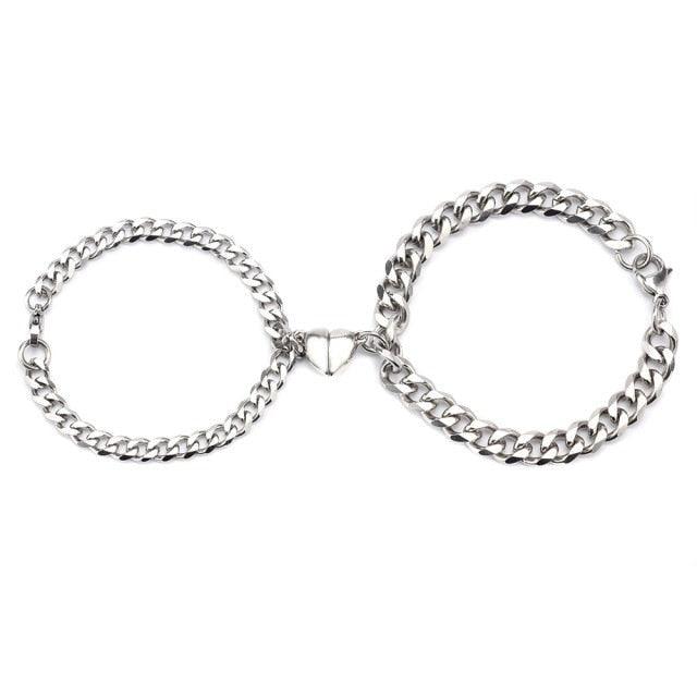 Bracelets pour couples en acier inoxydable magnétique en forme de cœur