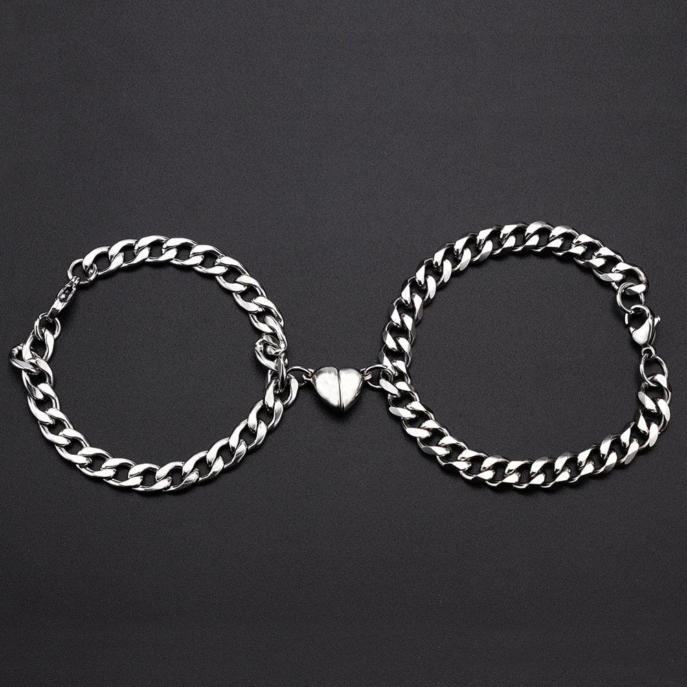 Bracelets pour couples en acier inoxydable magnétique en forme de cœur