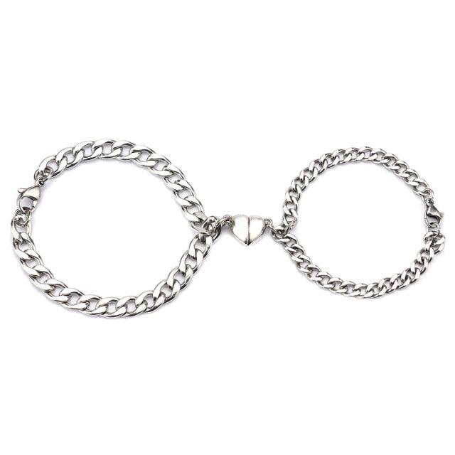 Bracelets pour couples en acier inoxydable magnétique en forme de cœur