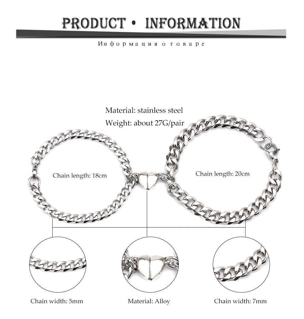 Bracelets pour couples en acier inoxydable magnétique en forme de cœur
