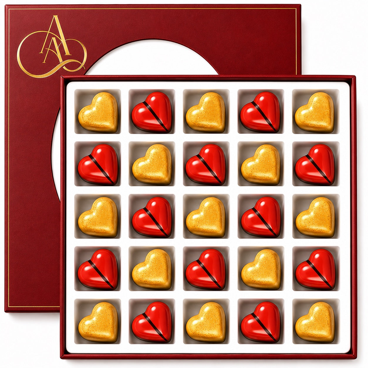 Boîte Cadeau de Cœurs en Chocolat Blanc Sans Gluten à 60 % Andy Anand – 24 Pièces