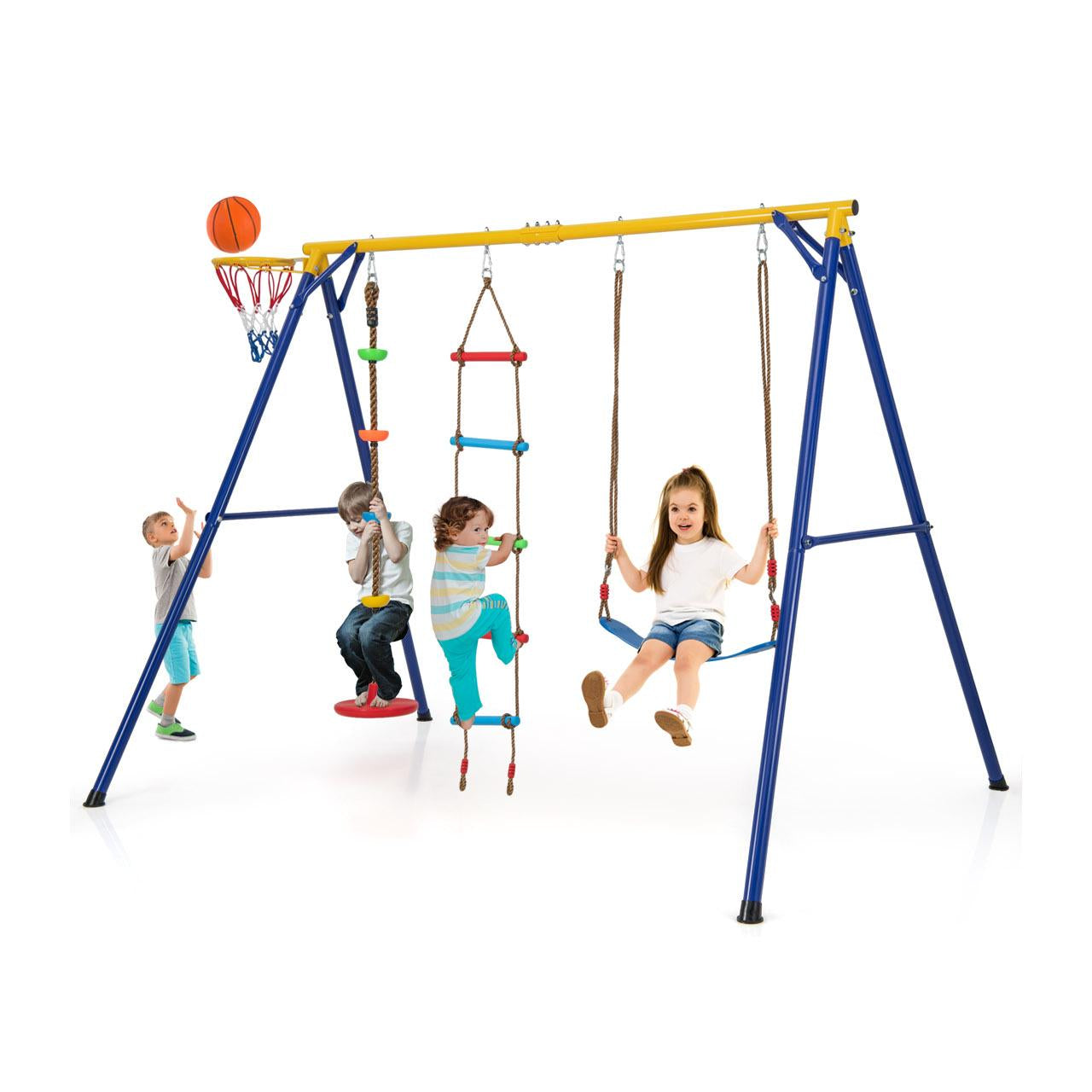 Balancoire 4-en-1 Robuste pour Enfants de 3 à 9 Ans - Jaune