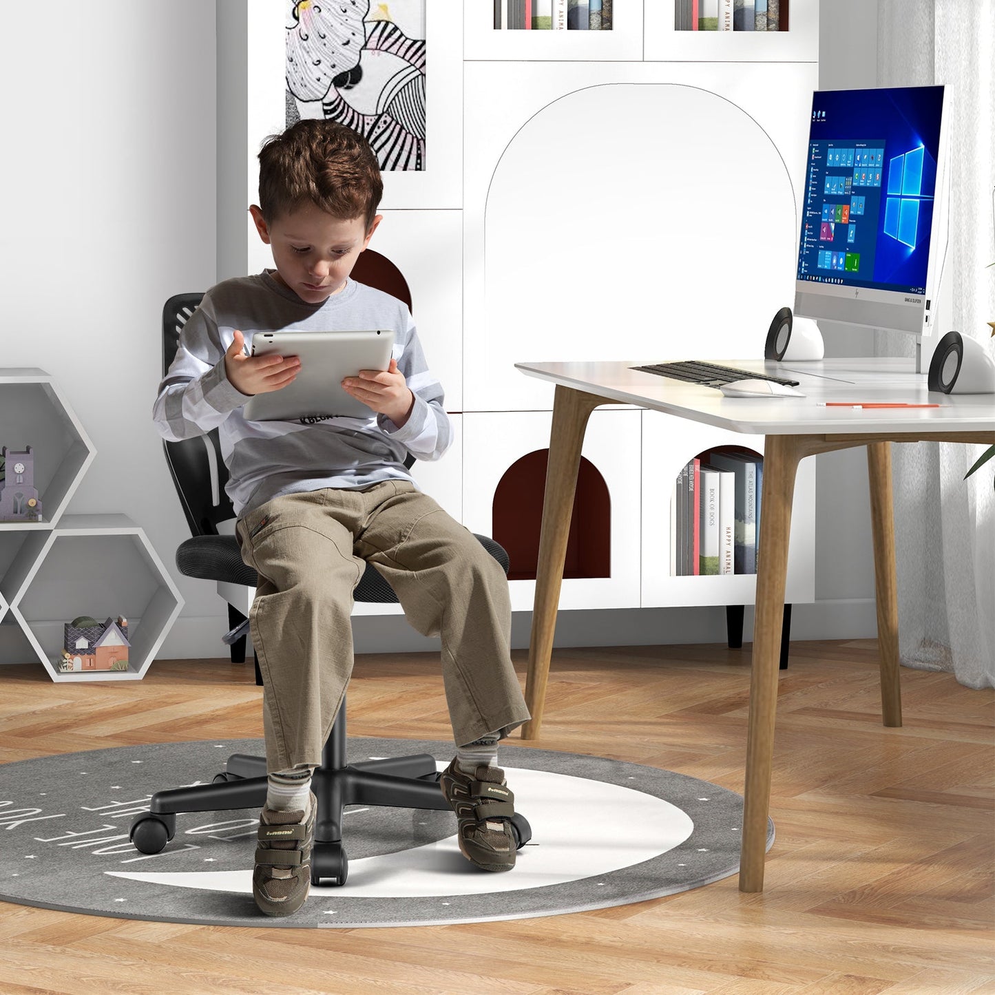 Chaise de bureau ergonomique pour enfants réglable en hauteur - Noir