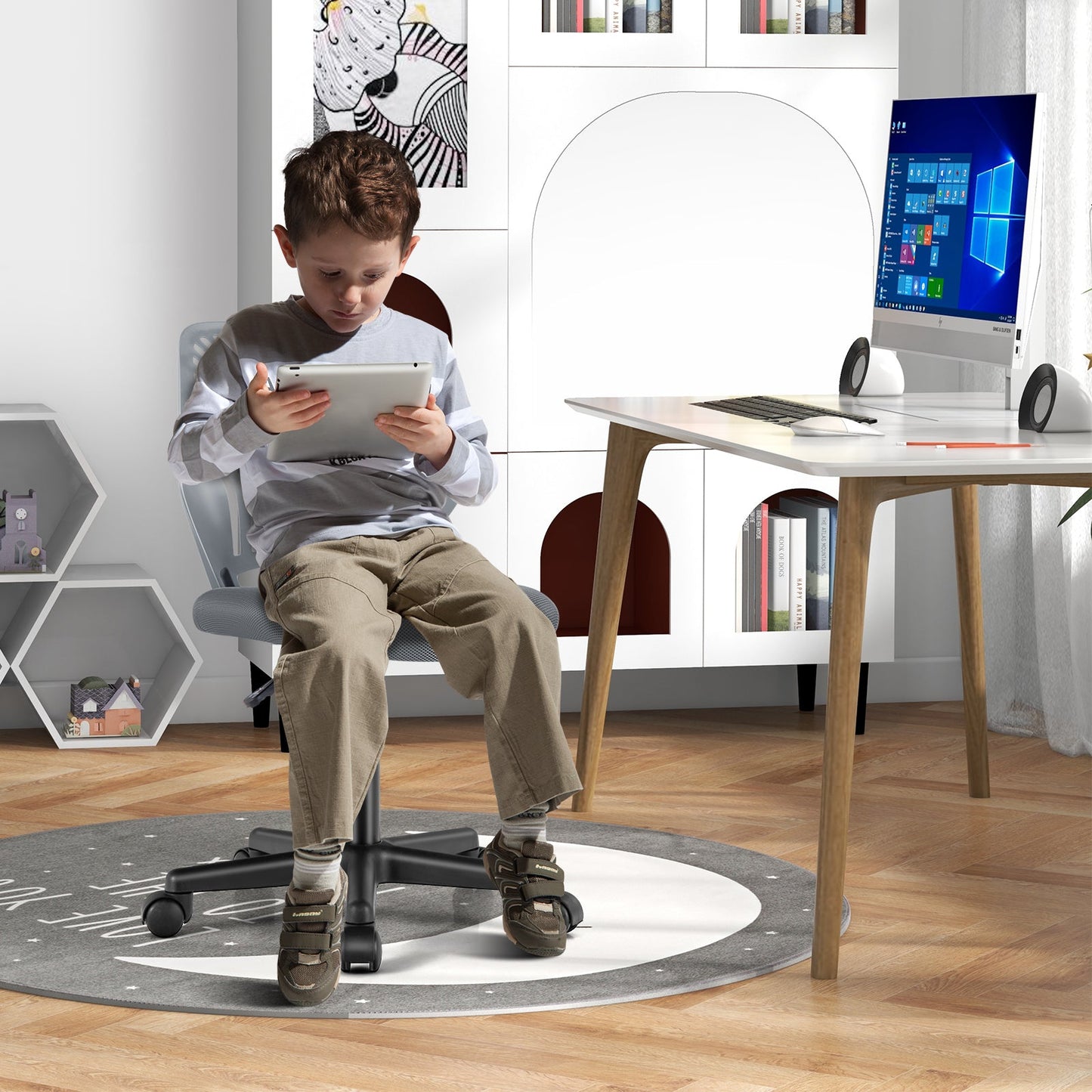 Chaise de bureau ergonomique pour enfants réglable en hauteur - Gris