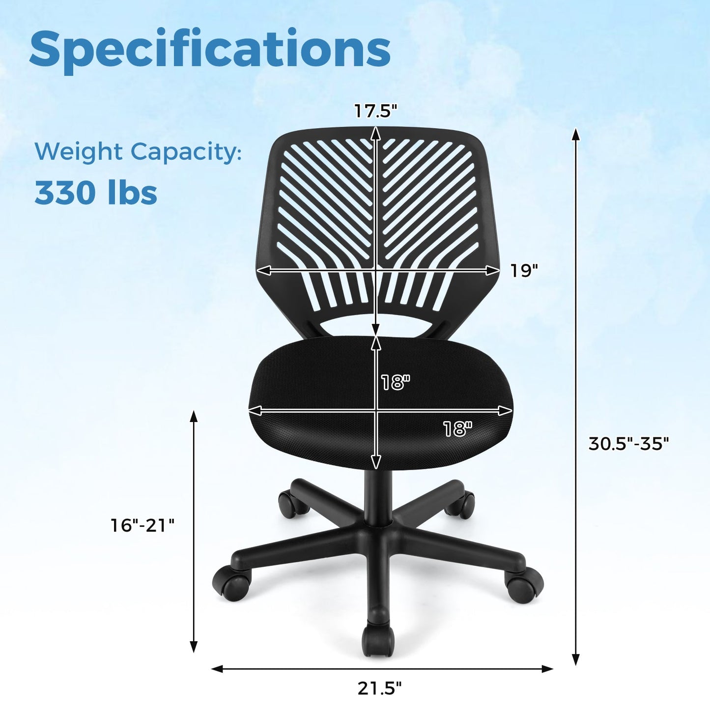 Chaise de bureau ergonomique pour enfants réglable en hauteur - Noir