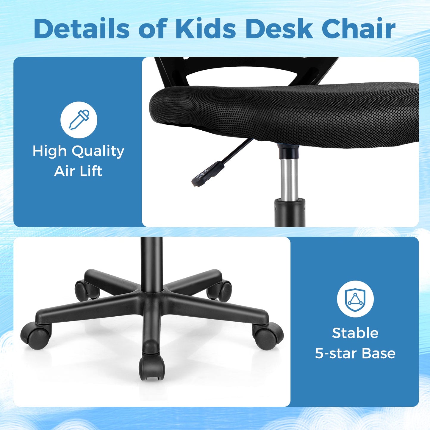 Chaise de bureau ergonomique pour enfants réglable en hauteur - Noir