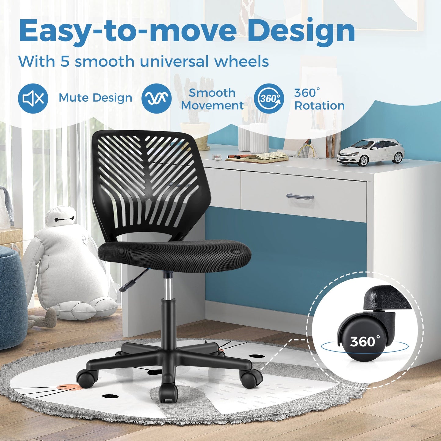 Chaise de bureau ergonomique pour enfants réglable en hauteur - Noir