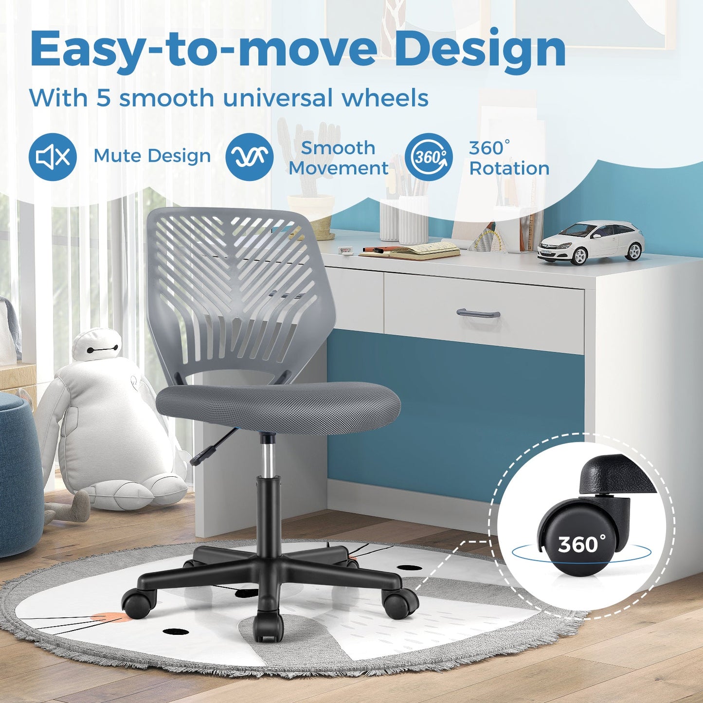 Chaise de bureau ergonomique pour enfants réglable en hauteur - Gris