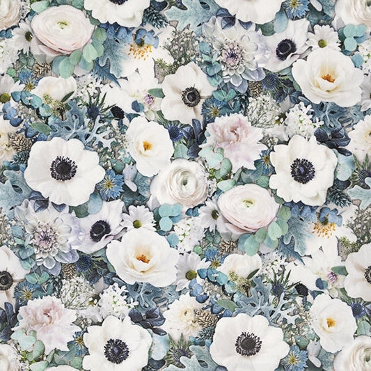 Tissu Digital Cuddle White Hoffman Blooming Buds - 58"/60" par yard