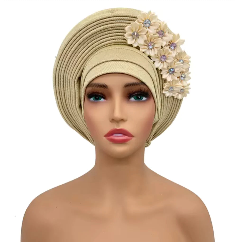 Elegant Floral Auto Gele Headwrap - 2024 African Turban