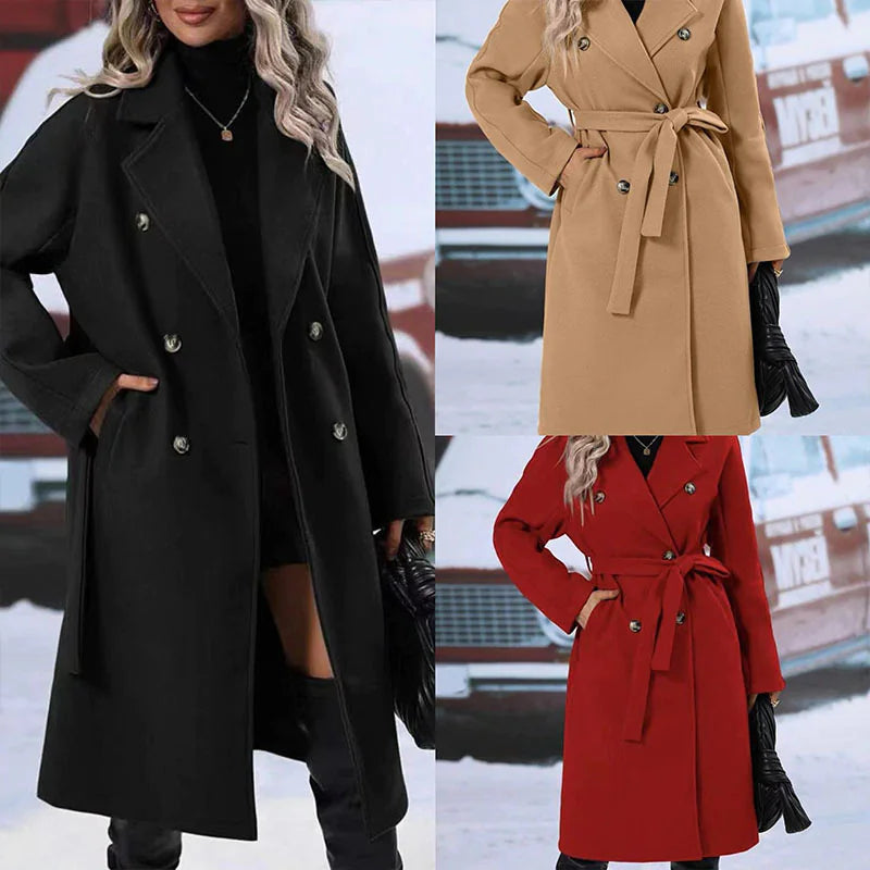 Women's Double-Breasted Trench Coat with Polo Collar
