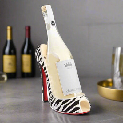 Chic Zebra Print High Heel Wine Bottle Holder - Korvel