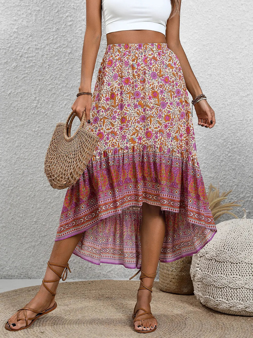 High-Low Elastic Waist Skirt - Korvel