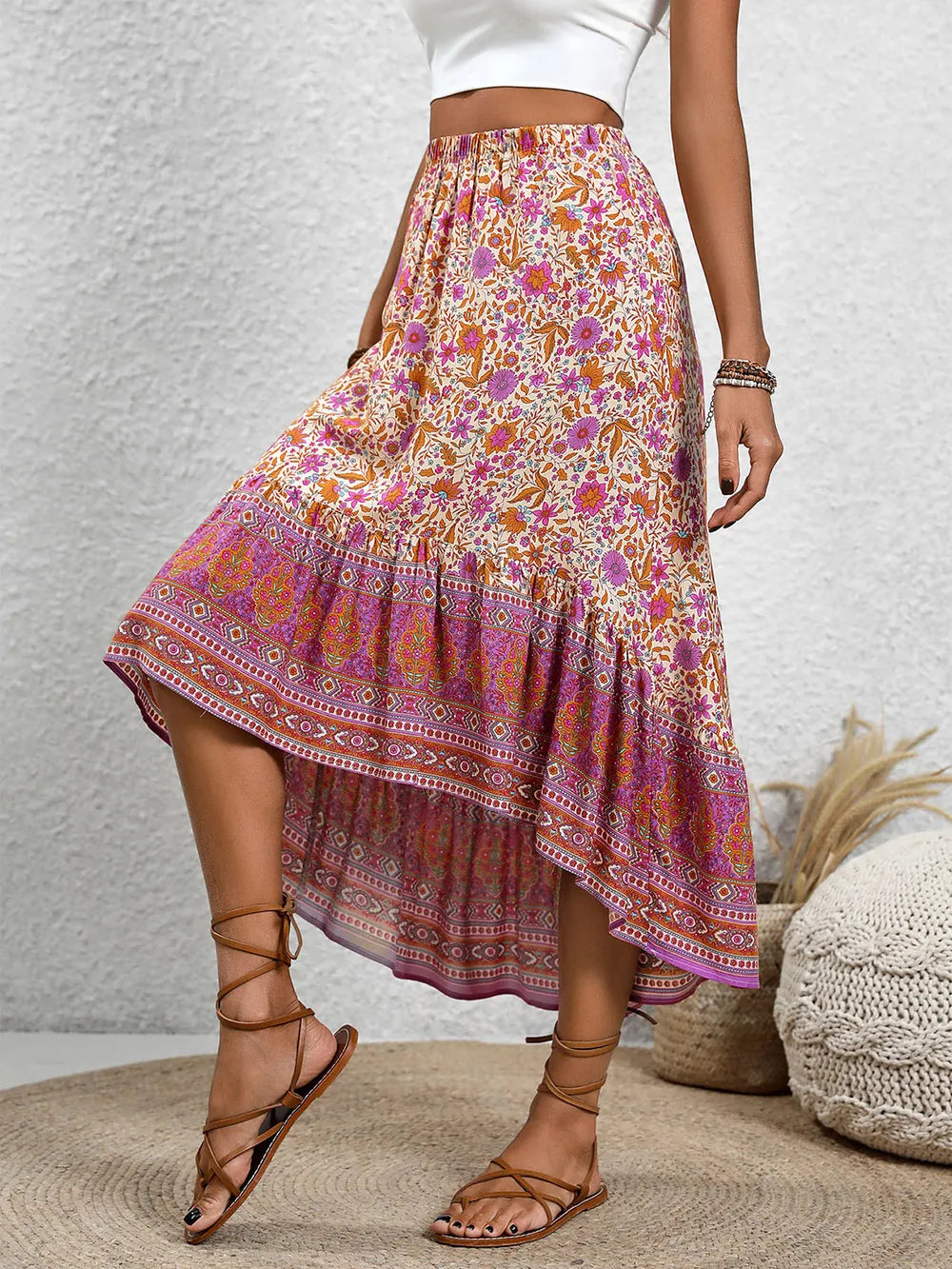 High-Low Elastic Waist Skirt - Korvel