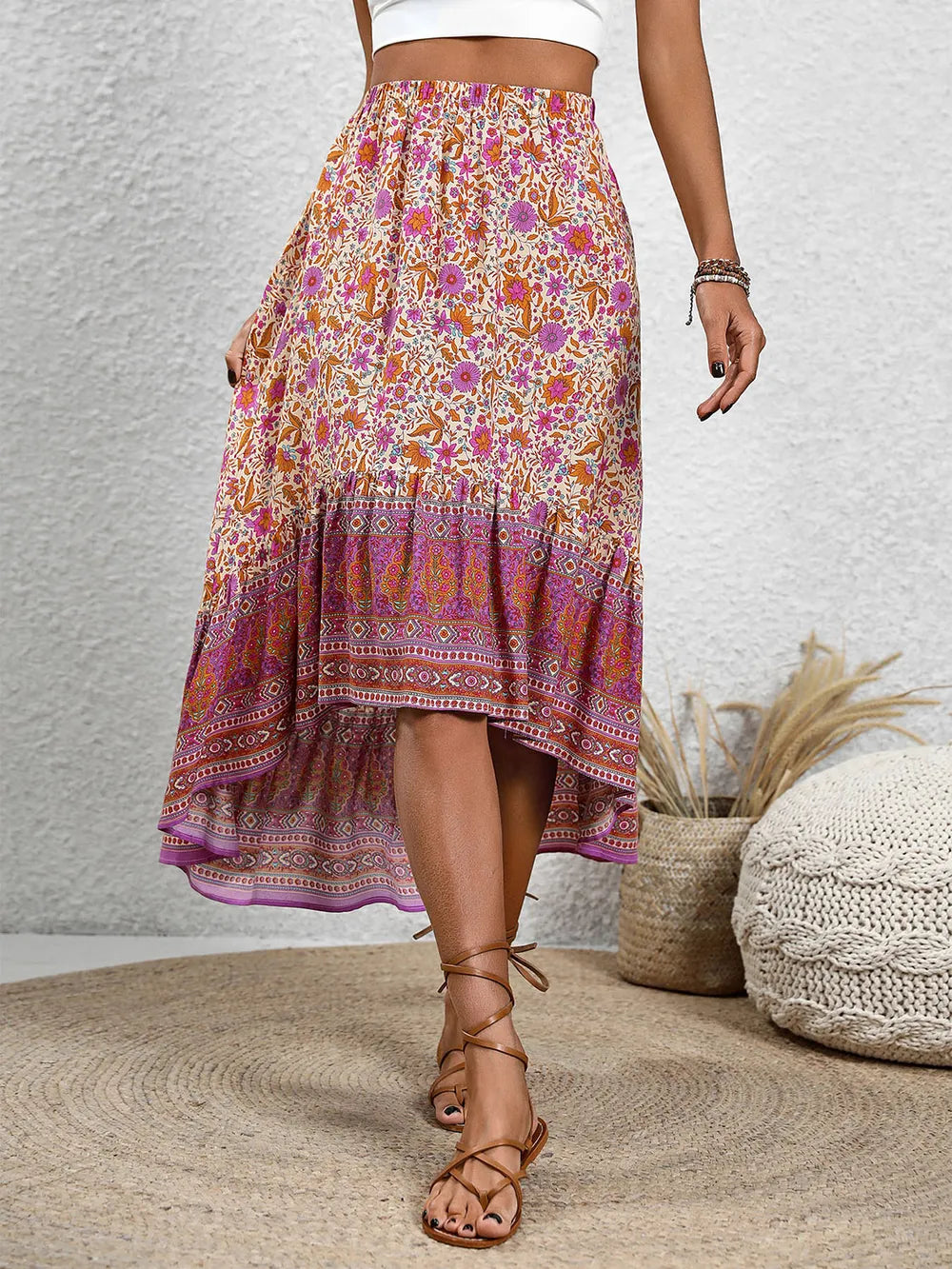 High-Low Elastic Waist Skirt - Korvel