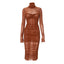 Elegant High Neck Pleated Long Sleeve Dress
