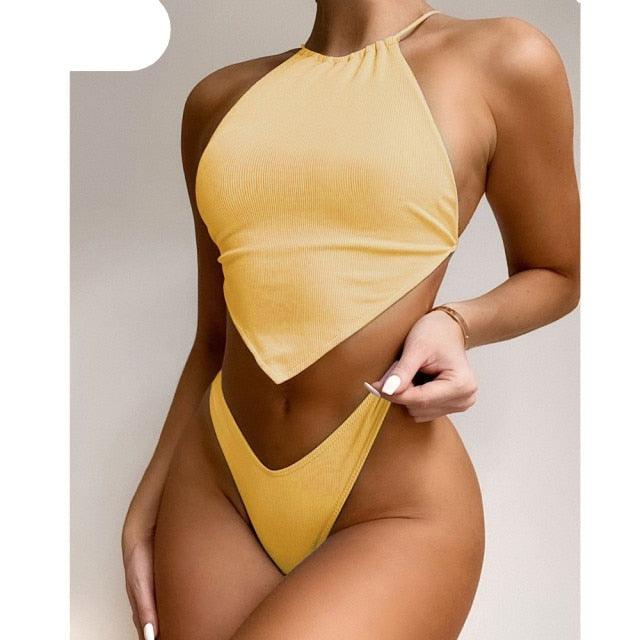 Conjunto de Bikini de Cuello Alto para Mujer - Traje de Baño Elegante y Cómodo