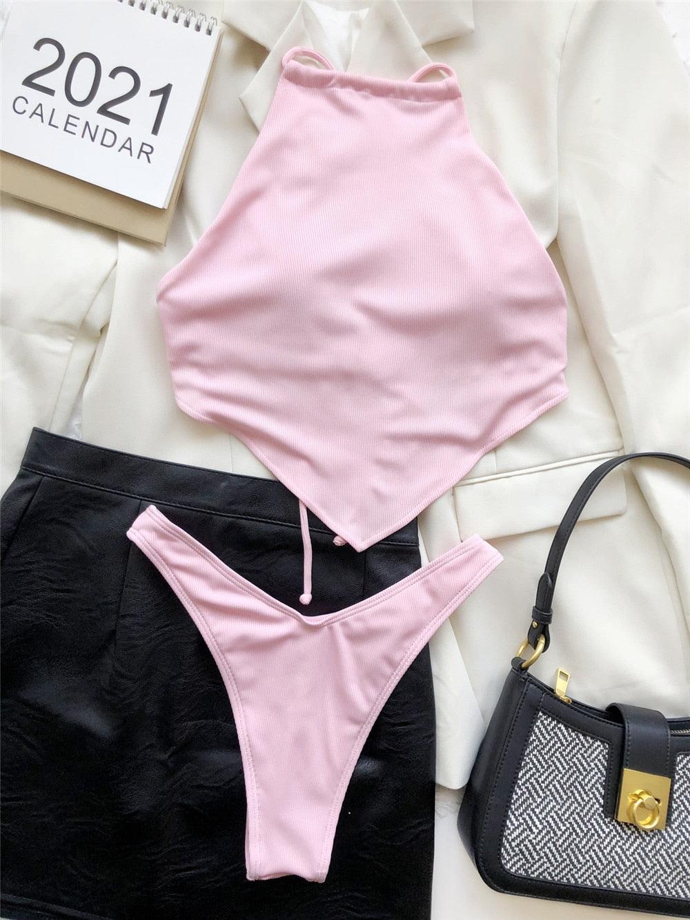 Conjunto de Bikini de Cuello Alto para Mujer - Traje de Baño Elegante y Cómodo